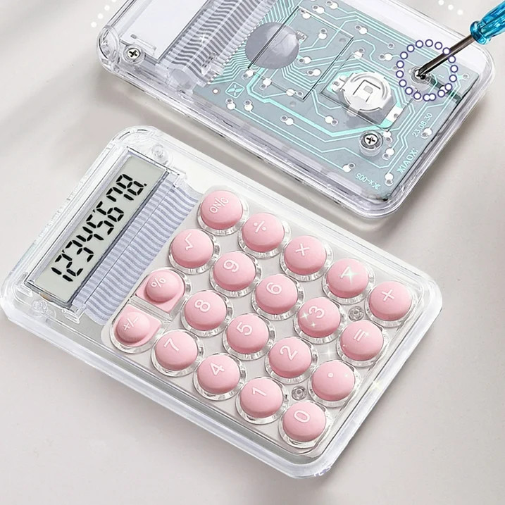 Mini calculator de birou Karuida KK-506,  8 caractere, carcasa transparenta, butoane roz — varianta 6