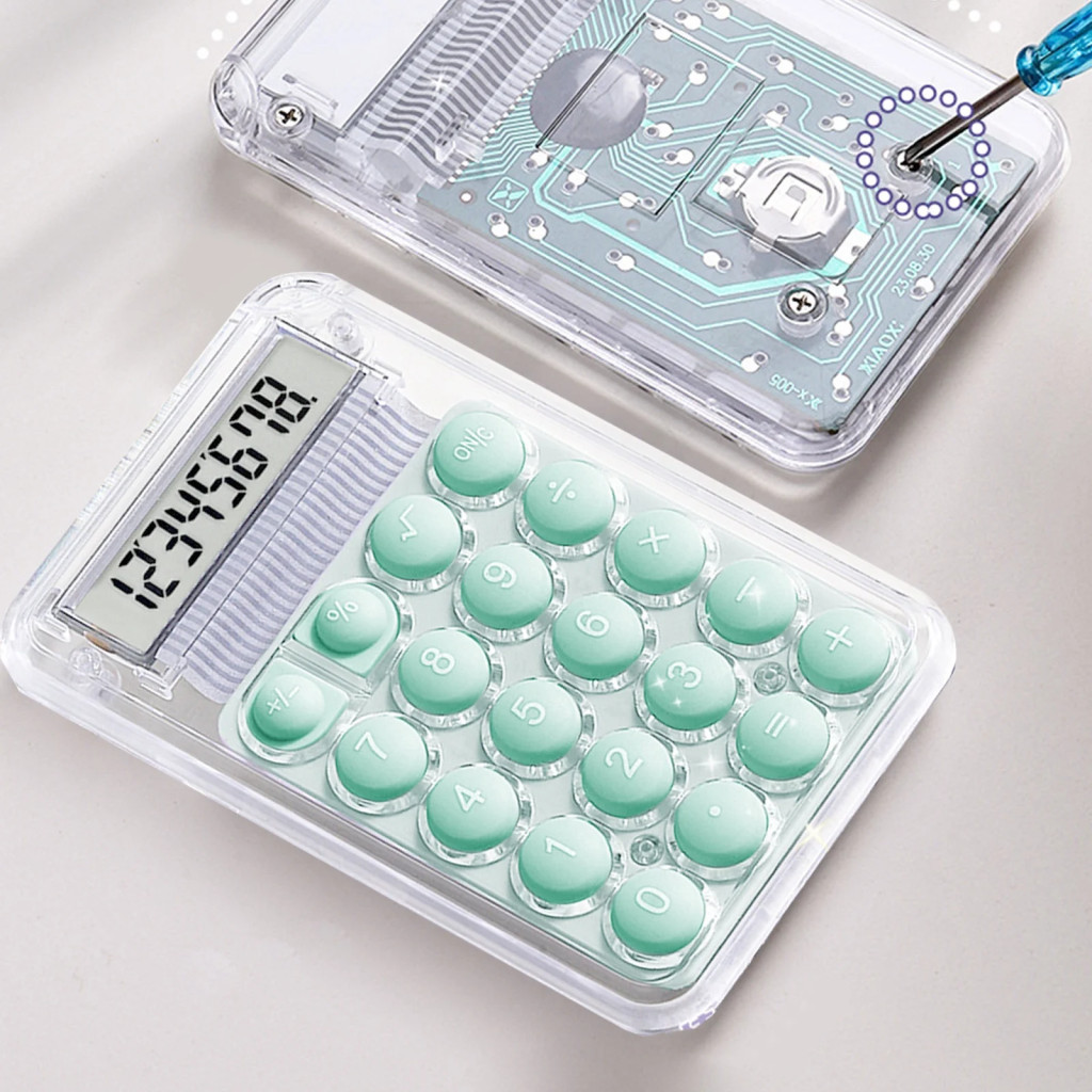 Mini calculator de birou Karuida KK-506,  8 caractere, carcasa transparenta, butoane verzi — varianta 2