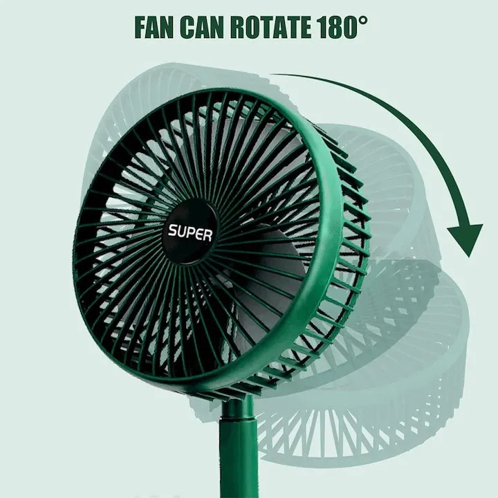 Ventilator pliabil si extensibil, acumulator, incarcare USB, functie suport telefon, verde — varianta 2