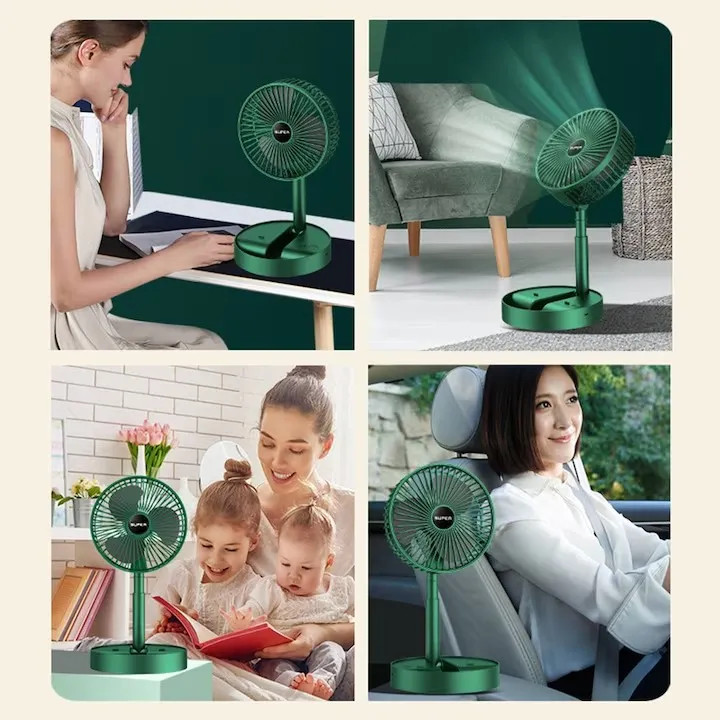 Ventilator pliabil si extensibil, acumulator, incarcare USB, functie suport telefon, verde — varianta 5