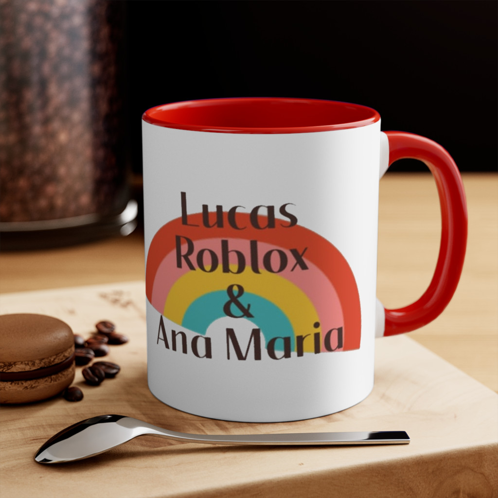 Cana ceramica personalizata, 330 ml, alba, logo Lucas Roblox si Ana Maria — 2