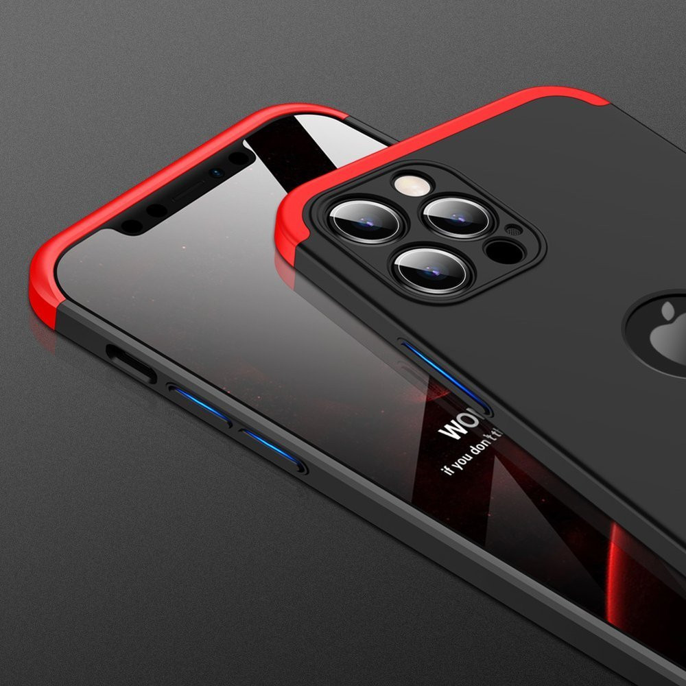 Husa Full Cover GKK (fata + spate) pentru Apple iPhone 12 Pro, negru cu rosu — varianta 2