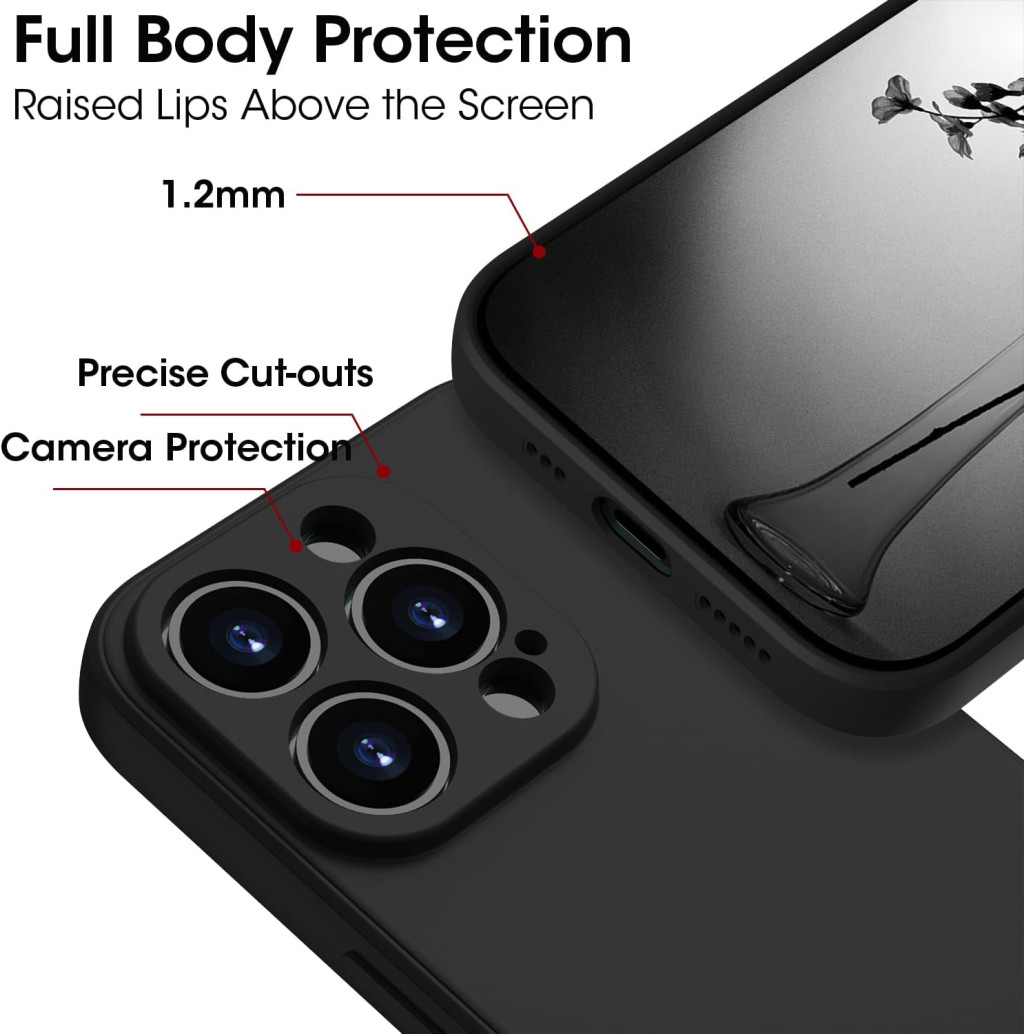 Husa Apple iPhone 14 Pro Max, Luxury Silicone, catifea in interior, protectie camere, neagra — 4