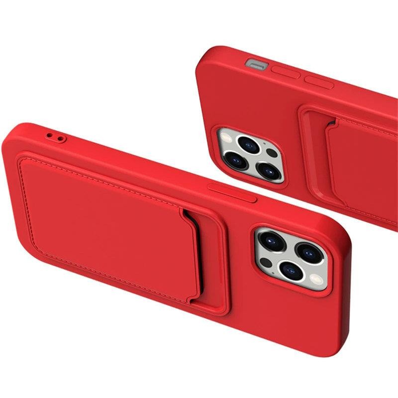 Husa protectie Card Case pentru Apple iPhone 12 Mini, buzunar pentru carduri/cartele, rosu burgundy — varianta 2