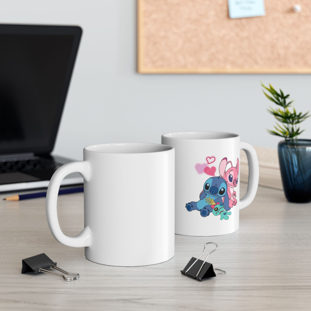Cana ceramica personalizata, design Stitch in Love, 330 ml, alba — varianta 4