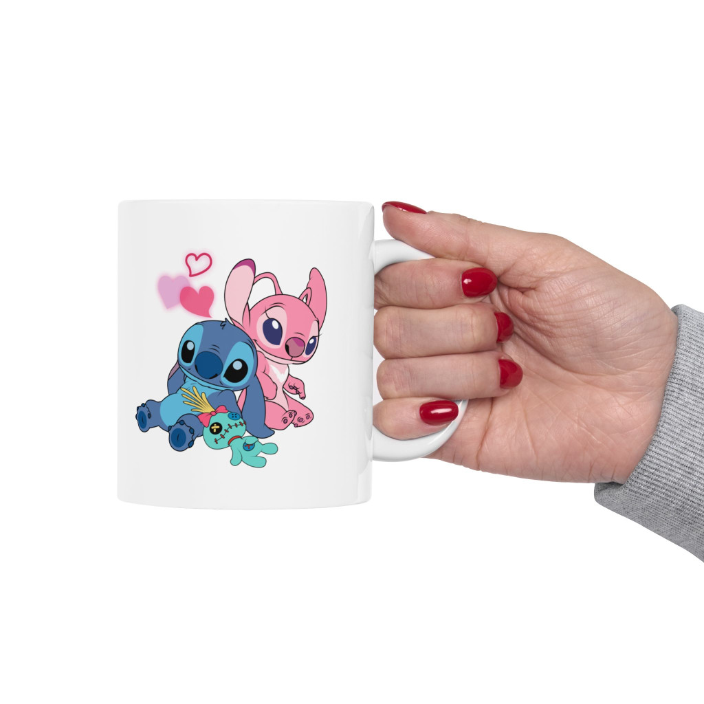 Cana ceramica personalizata, design Stitch in Love, 330 ml, alba — varianta 6