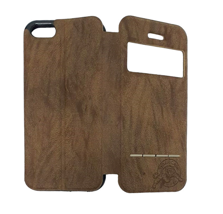 Husă protectie Apple Iphone 5/5S/SE, Tiger Case, tip carte, fereastra notificari, maro deschis — varianta 2