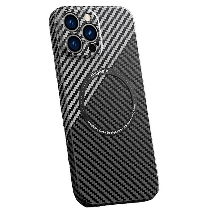 Husa Apple iPhone 14 Plus (14+), iPefet Carbon, textura kevlar, Magsafe, negru/gri — 2