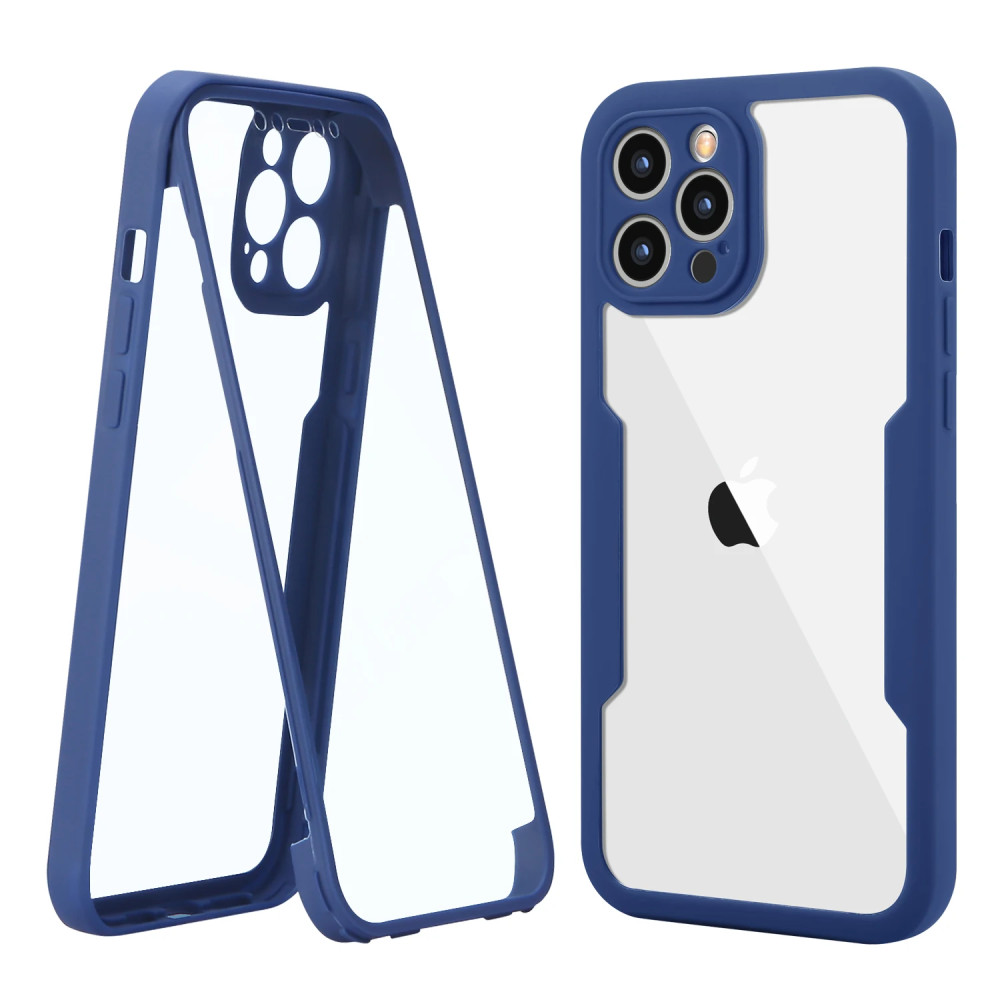 Husa Apple iPhone 12, Luxury 360° (fata + spate), protectie camere, rosu cu spate transparent — varianta 2
