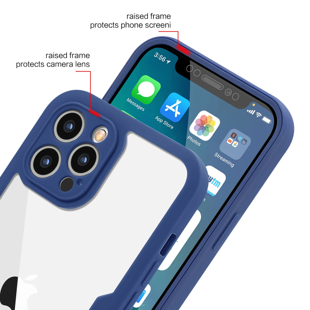 Husa Apple iPhone 12, Luxury 360° (fata + spate), protectie camere, rosu cu spate transparent — varianta 4