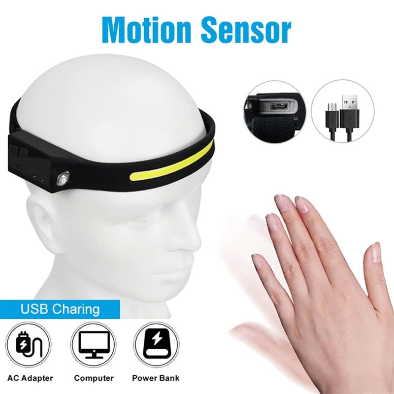Lanterna frontala flexibila, cu acumulator si senzor de miscare, LED COB + LED XPE — varianta 2