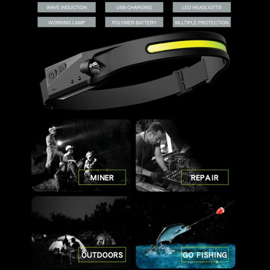 Lanterna frontala flexibila, cu acumulator si senzor de miscare, LED COB + LED XPE — varianta 5