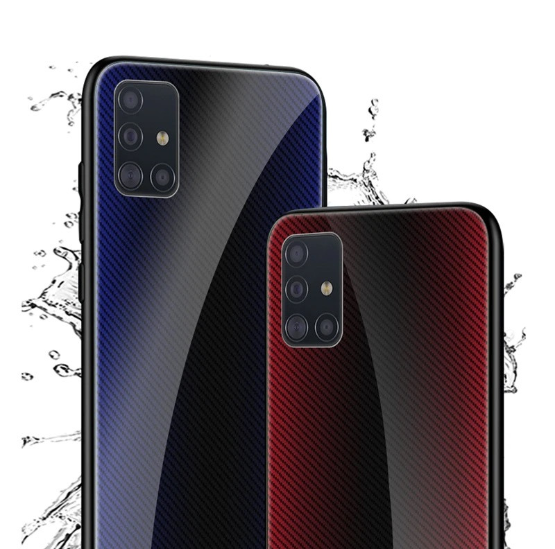 Husa Carbon Glass pentru Samsung Galaxy A41, sticla si silicon, negru — varianta 3