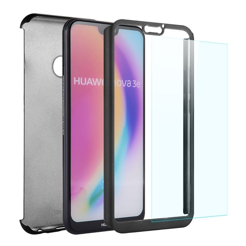 Husă Full Cover 360° pentru Huawei P20 Lite (față + spate + sticlă), neagră — varianta 2