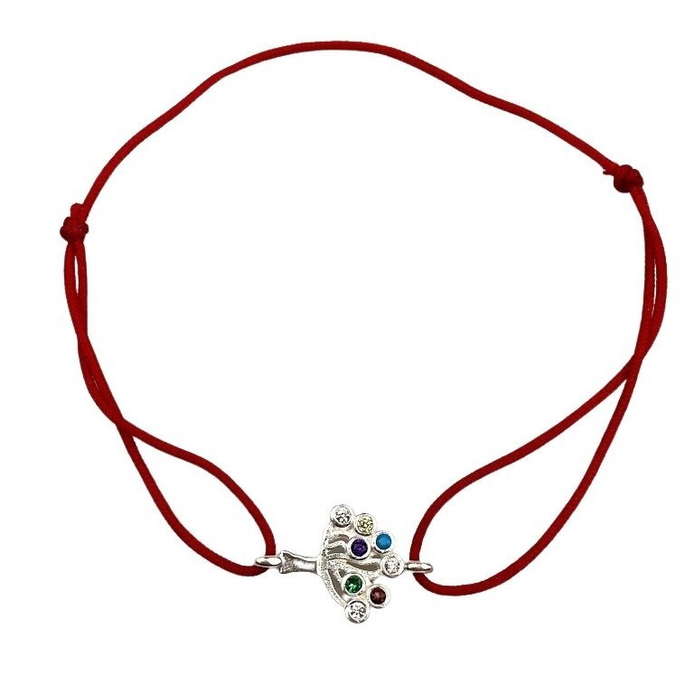 Bratara cu nod dublu si medalion din argint 925, Pom cu pietre colorate — varianta 2