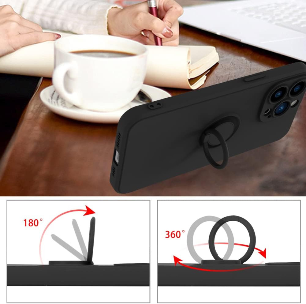 Husa Apple iPhone 11, Ring Silicone, suport sustinere rotativ, catifea in interior, neagra — varianta 3