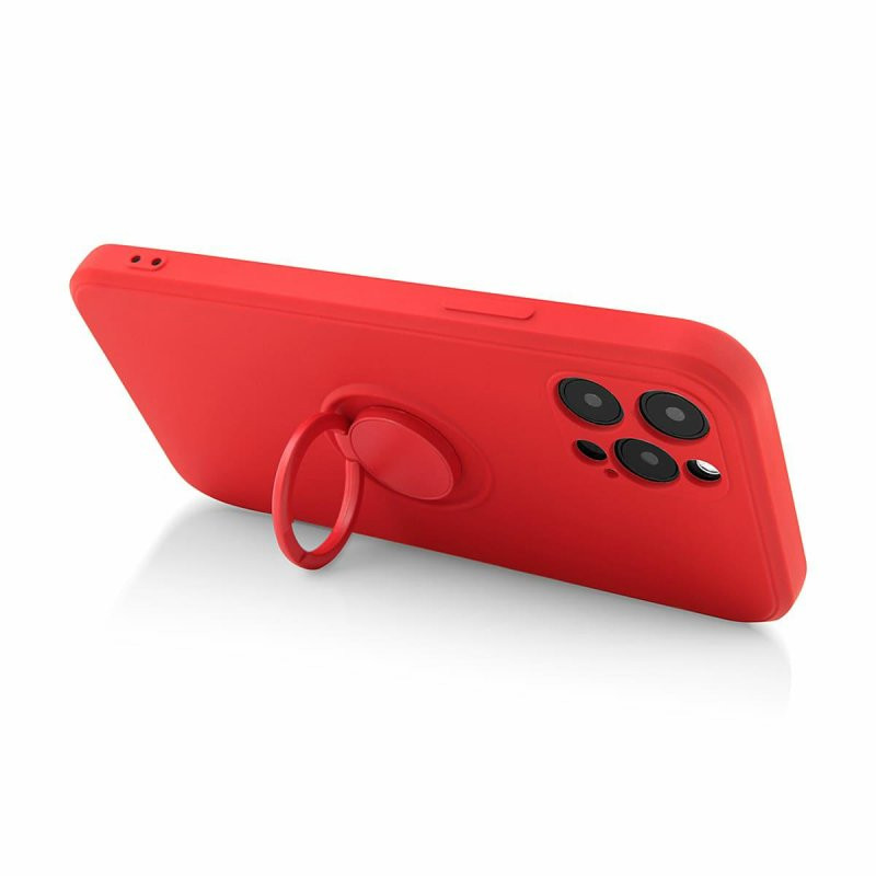 Husa Apple iPhone 12, Ring Silicone, suport sustinere rotativ, catifea in interior, rosie — varianta 5