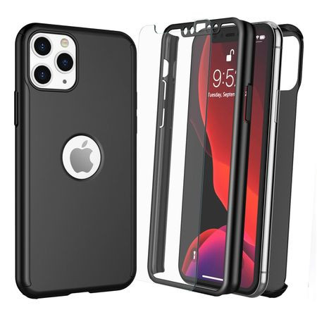 Husă Full Cover 360° pentru Apple iPhone 12 / 12 Pro (față + spate + sticlă), neagră — varianta 2