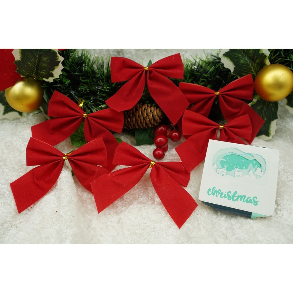 Set 6 fundite pentru brad, 7 x 8 cm, poliester, rosii — varianta 2