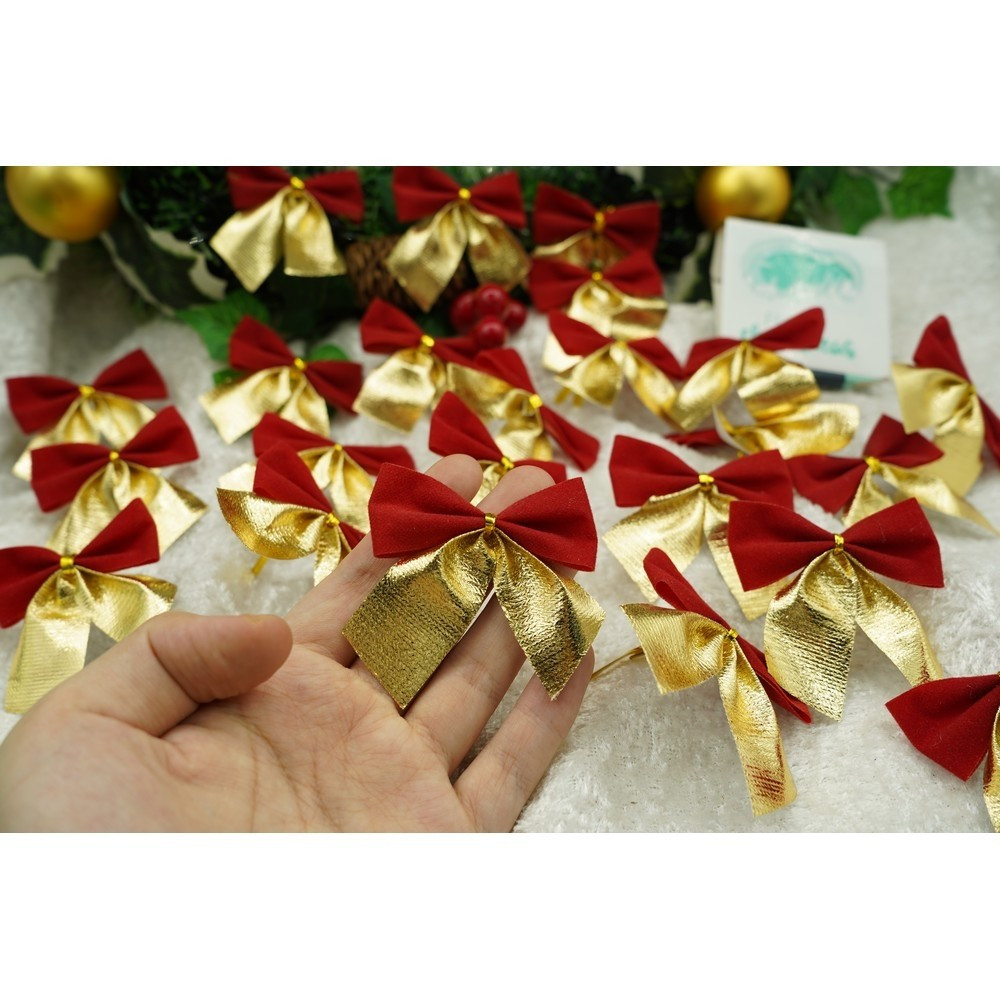Set 24 fundite pentru brad, 5 x 6 cm, poliester, rosii-aurii — 2