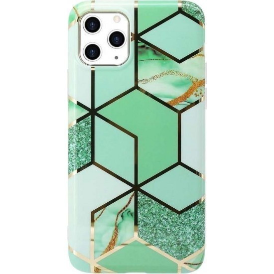 Husa protectie pentru Samsung A11 Soft IMD TPU Marble Geometric Verde — varianta 2