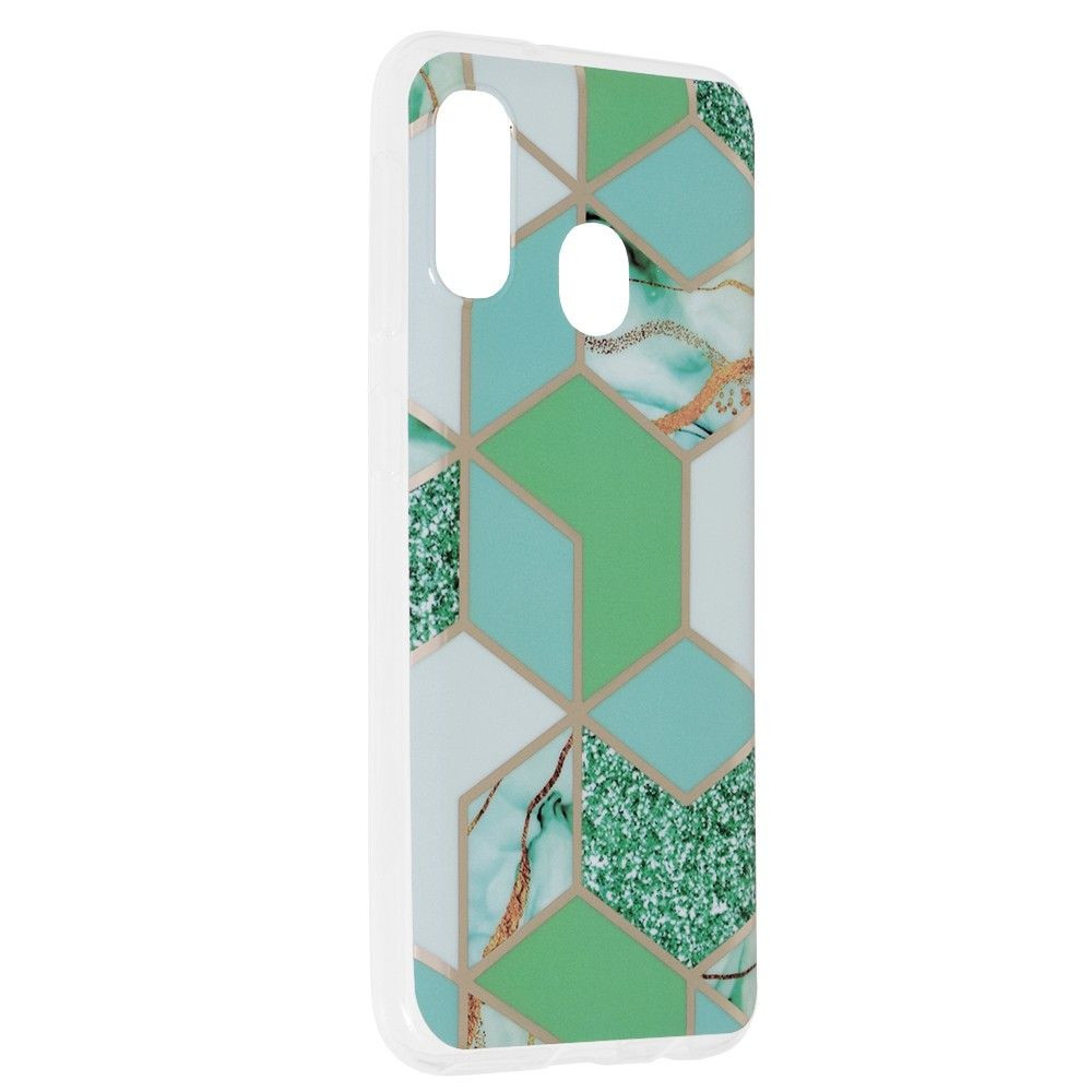 Husa protectie Samsung Galaxy A20e, Marble Series, verde/auriu — 2