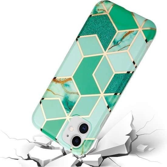 Husa protectie compatibila cu Huawei P30 Lite Soft IMD TPU Marble Geometric Verde — varianta 2