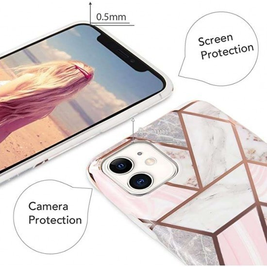 Husa protectie compatibila cu Huawei P30 Lite Soft IMD TPU Marble Geometric Alb — 2