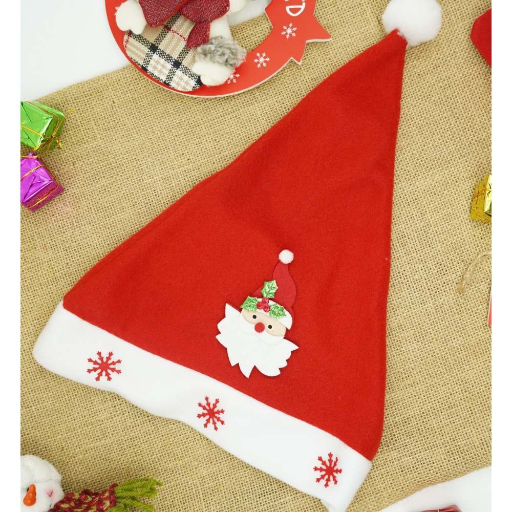 Caciulita cu model Mos Craciun si ornament fulg de nea, rosie, marime universala, material textil — 2