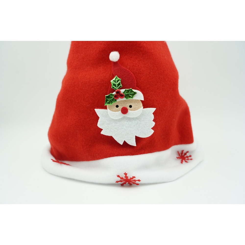 Caciulita cu model Mos Craciun si ornament fulg de nea, rosie, marime universala, material textil — 3