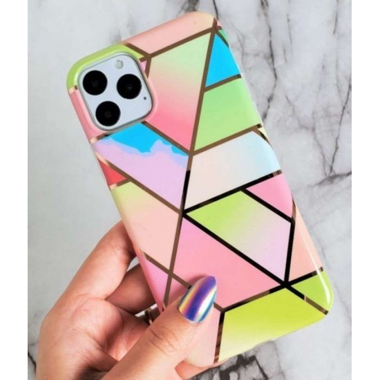Husa protectie compatibila cu Huawei P Smart 2021 Soft IMD TPU Marble Geometric Roz — 2