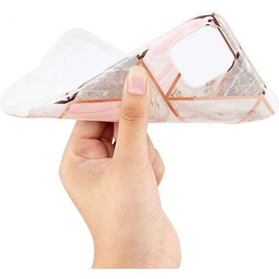 Husa protectie compatibila cu Apple iPhone 12 Mini Soft IMD TPU Marble Geometric Alb — varianta 2