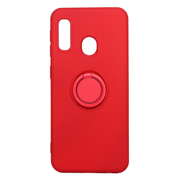 Husa Samsung Galaxy A20e, Ring Silicone, inel rotativ, catifea in interior, rosie — varianta 2