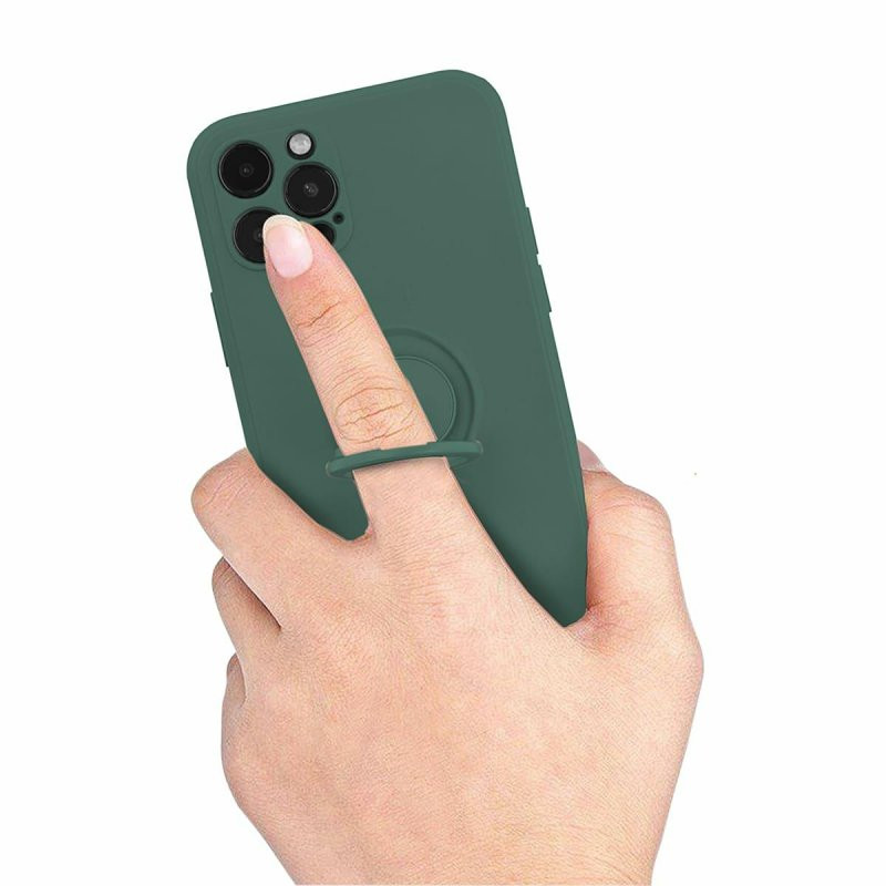 Husa Samsung Galaxy A20e, Ring Silicone, inel rotativ, catifea in interior, verde — varianta 7
