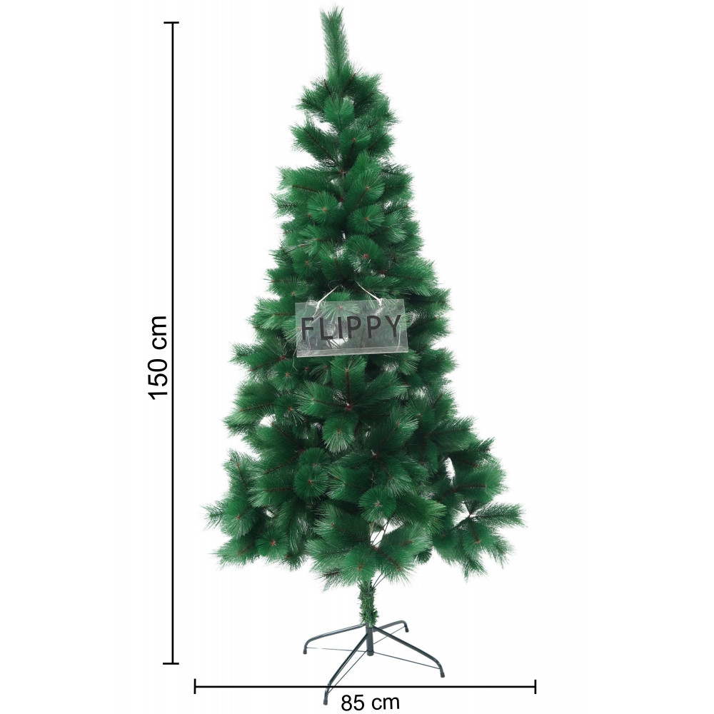 Brad artificial de Craciun tip pin, clasic, inaltime 150 cm, pentru interior/exterior, verde, suport de plastic inclus — varianta 2
