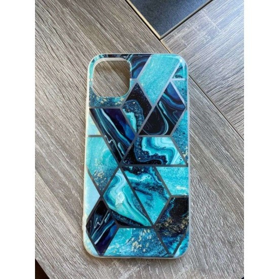 Husa protectie compatibila cu Huawei P Smart 2021 Soft IMD TPU Marble Geometric Albastru — varianta 2