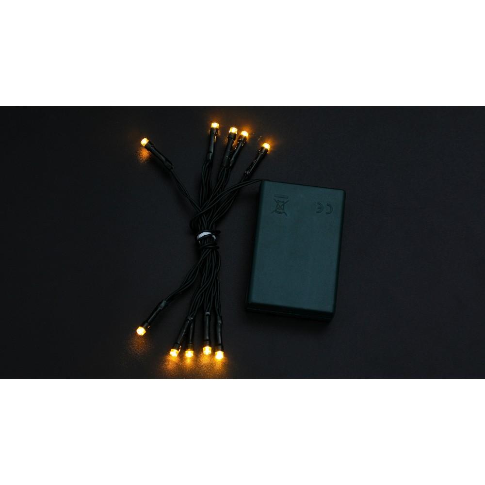 Instalatie de Craciun cu baterii tip liniar, 2 jocuri de lumini, fir verde 1 m 10 LED -uri, alb cald — 3