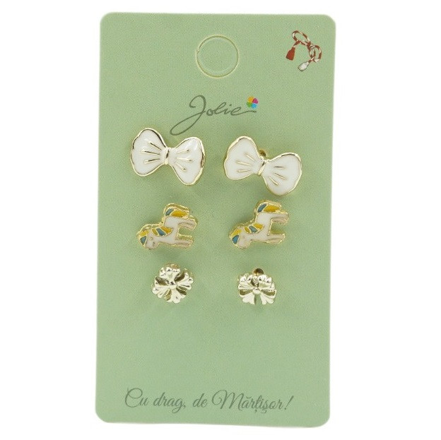 Set 3 perechi cercei, colectia Jolie - Fundita, Unicorn, Floare — varianta 2