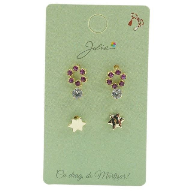 Set 3 perechi cercei, colectia Jolie - Cerc, Piatra, Stea — varianta 2