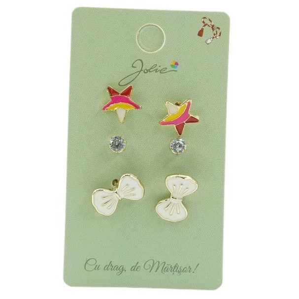 Set 3 perechi cercei, colectia Jolie -  Stea, Piatra, Fundita — varianta 2