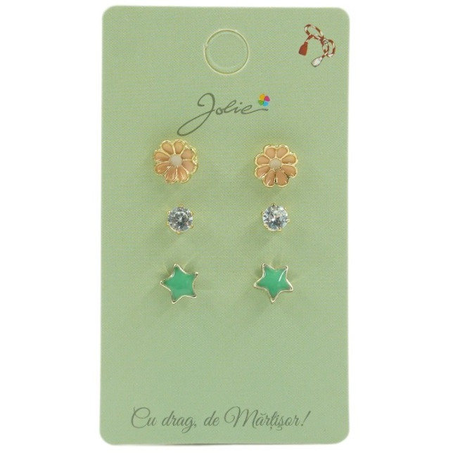 Set 3 perechi cercei, colectia Jolie - floare, stea, piatra — 2