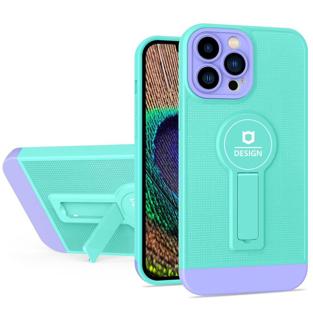 Husa Apple iPhone 12, Armor Design, functie stand, insertie metalica pentru suport auto magnetic, turcoaz/lila — varianta 2