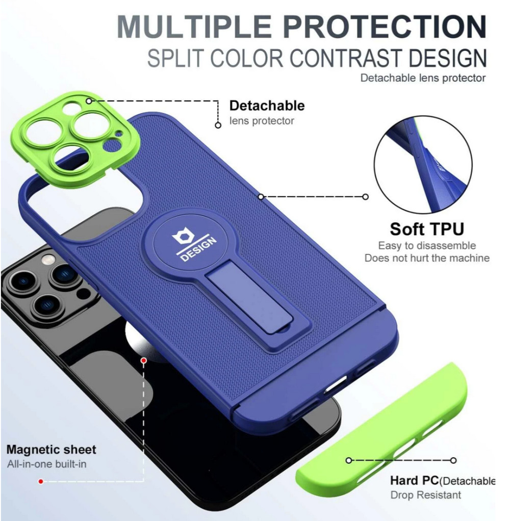Husa Apple iPhone 13 Pro Max, Armor Design, functie stand, insertie metalica pentru suport auto magnetic, albastru — varianta 3
