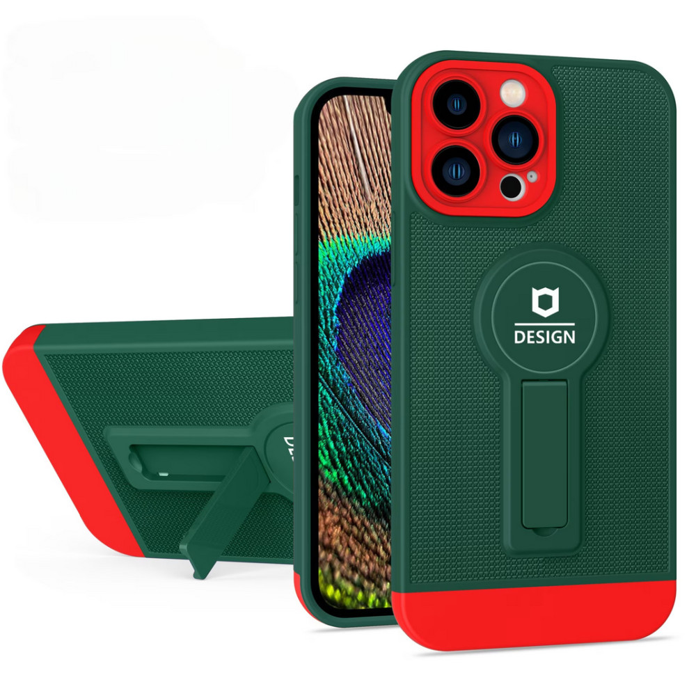 Husa Apple iPhone 13 Pro Max, Armor Design, functie stand, insertie metalica pentru suport auto magnetic, verde/rosu — 2