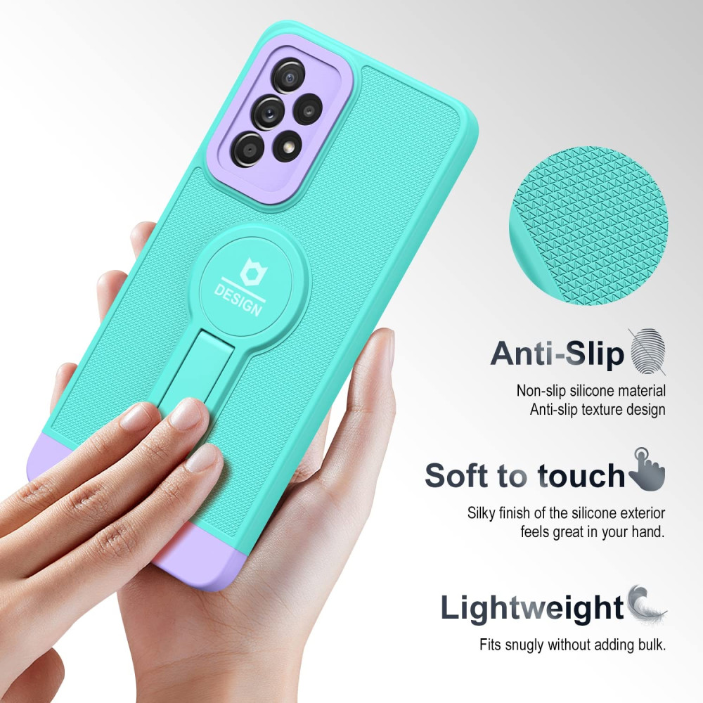 Husa Samsung Galaxy A13 4G, Armor Design, functie stand, insertie metalica pentru suport auto magnetic, turcoaz/mov — 4