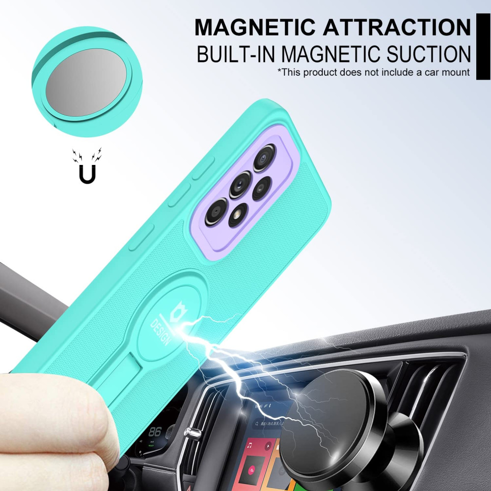 Husa Samsung Galaxy A13 4G, Armor Design, functie stand, insertie metalica pentru suport auto magnetic, turcoaz/mov — 6