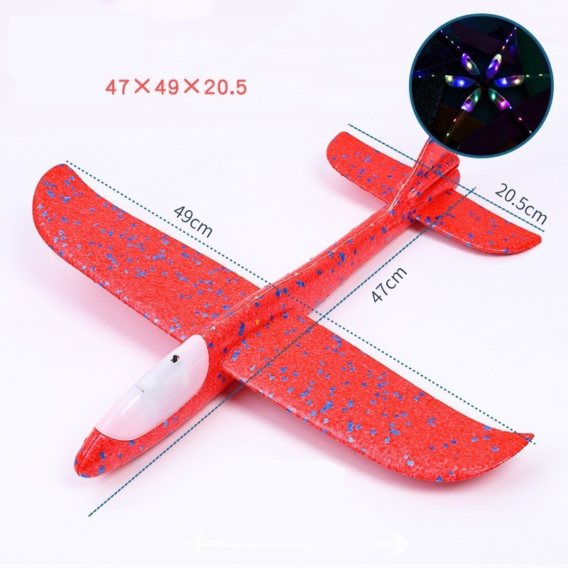 Avion planor din polistiren, cu iluminare LED, 47 cm, rosu — varianta 2
