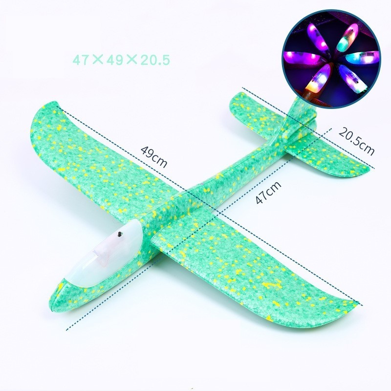 Avion planor din polistiren, cu iluminare LED, 47 cm, verde — varianta 2