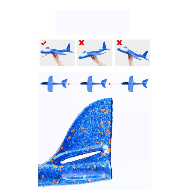 Avion planor din polistiren, cu iluminare LED, 47 cm, albastru — varianta 5
