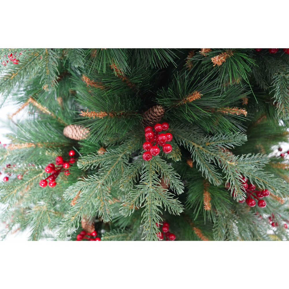 Brad artificial de Craciun decorat cu conuri pin rosii, interior/exterior, inaltime 120 cm, verde, suport de plastic inclus — varianta 4